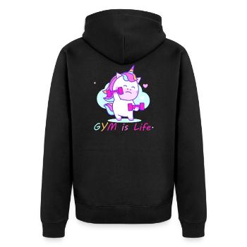 Gym Unicorn - Unisex Premium Bio Zip Hoodie - Schwarz - Hinten - Nico (187cm)