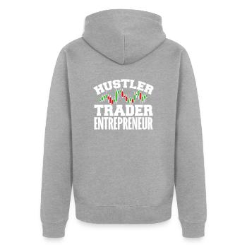 Entrepreneur Hustler Trader - Veste à capuche bio Premium Unisexe - gris chiné - Dos - Nico (187cm)
