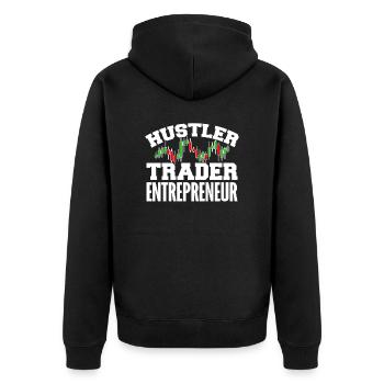 Hustler Trader Entrepreneur - Unisex Premium Bio Zip Hoodie - Schwarz - Hinten - Nico (187cm)