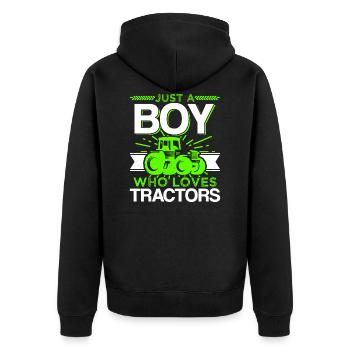 Just A Boy Who Loves Tractors Funny Farmer Gift - Unisex Premium Organic Zip Hoodie - black - Back - Nico (187cm)