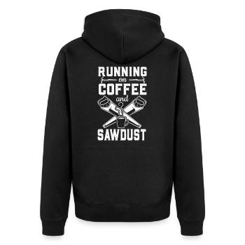 Holzarbeiter-Kaffee - Unisex Premium Bio Zip Hoodie - Schwarz - Hinten - Nico (187cm)
