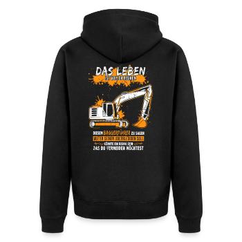 Baggerführer mit Bagger - Unisex Premium Bio Zip Hoodie - Schwarz - Hinten - Nico (187cm)