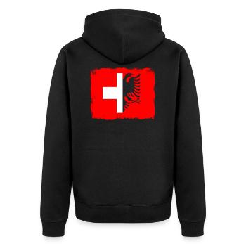 Swiss Albanians - Unisex Premium Organic Zip Hoodie - black - Back - Nico (187cm)