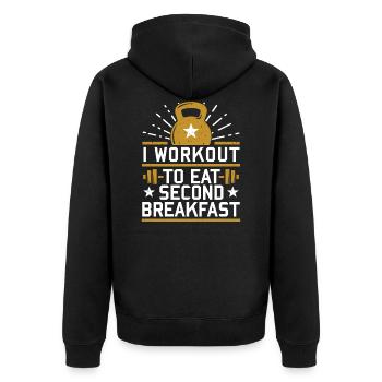 I Workout To Eat Second Breakfast Funny Gym - Unisex Premium Organic Zip Hoodie - black - Back - Nico (187cm)