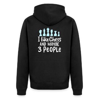 CHESS : I Like Chess - Unisex Premium Bio Zip Hoodie - Schwarz - Hinten - Nico (187cm)