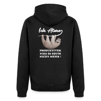 Ich Atme Produktiver Wird Es Heute Nicht Mehr - Unisex Premium Bio Zip Hoodie - Schwarz - Hinten - Nico (187cm)