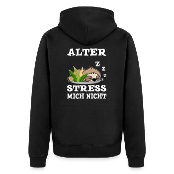 Stress mich nicht Humor Faultier Sprüche Hetze - Unisex Premium Bio Zip Hoodie - Schwarz - Hinten - Nico (187cm)