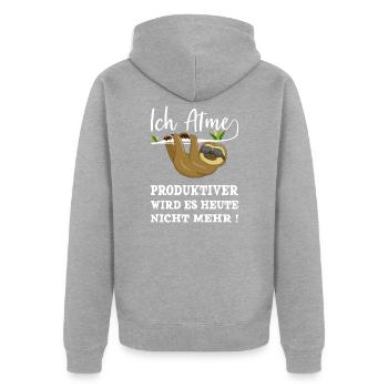 Ich Atme Produktiver Wird Es Heute Nicht Mehr - Unisex Premium Bio Zip Hoodie - Grau meliert - Hinten - Nico (187cm)