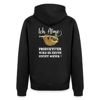 Ich Atme Produktiver Wird Es Heute Nicht Mehr - Unisex Premium Bio Zip Hoodie - Schwarz - Hinten - Nico (187cm)
