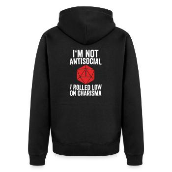 -Spieler antisozial - Unisex Premium Bio Zip Hoodie - Schwarz - Hinten - Nico (187cm)