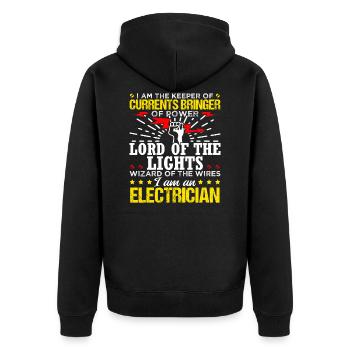 Keeper Of Currents Electrician Wizard - Unisex Premium Organic Zip Hoodie - black - Back - Nico (187cm)