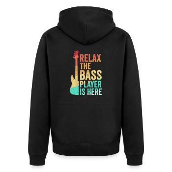 Bassist Geschenkidee - Unisex Premium Bio Zip Hoodie - Schwarz - Hinten - Nico (187cm)