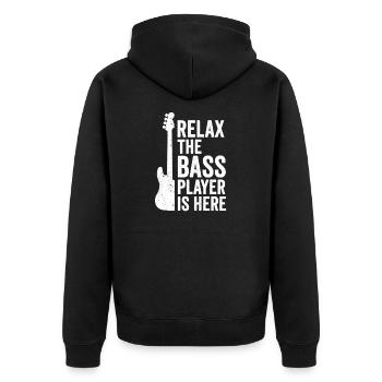 Bassist Geschenkidee - Unisex Premium Bio Zip Hoodie - Schwarz - Hinten - Nico (187cm)