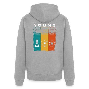 Jeune PDG entrepreneur - Veste à capuche bio Premium Unisexe - gris chiné - Dos - Nico (187cm)