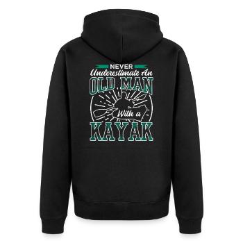 Never Underestimate An Old Man With A Kayak - Unisex Premium Bio Zip Hoodie - Schwarz - Hinten - Nico (187cm)