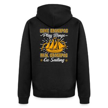 Real Grandpas Go Sailing Funny Sailor - Unisex Premium Organic Zip Hoodie - black - Back - Nico (187cm)