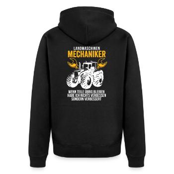 Landmaschinen Mechaniker Geschenkidee - Unisex Premium Bio Zip Hoodie - Schwarz - Hinten - Nico (187cm)