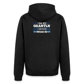 Grantln Bayerische Sprüche Lustig Bayrisch - Unisex Premium Bio Zip Hoodie - Schwarz - Hinten - Nico (187cm)