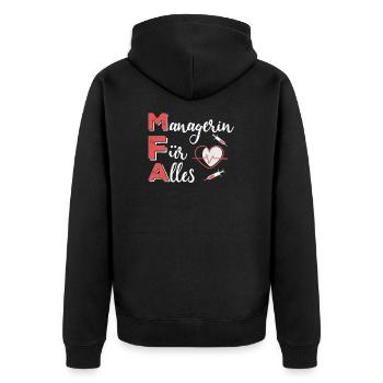 MFA Arzthelferin Lustiger Spruch - Unisex Premium Bio Zip Hoodie - Schwarz - Hinten - Nico (187cm)