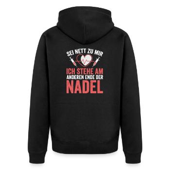 MFA Arzthelferin Lustiger Spruch - Unisex Premium Bio Zip Hoodie - Schwarz - Hinten - Nico (187cm)