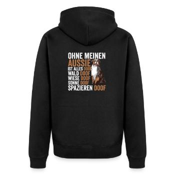 Australian Shepherd Aussie Besitzer - Unisex Premium Bio Zip Hoodie - Schwarz - Hinten - Nico (187cm)