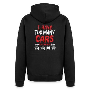 CAR GUY : Too Many Cars - Unisex Premium Bio Zip Hoodie - Schwarz - Hinten - Nico (187cm)