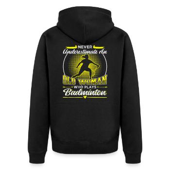 An Old Woman Who Plays Badminton - Unisex Premium Bio Zip Hoodie - Schwarz - Hinten - Nico (187cm)