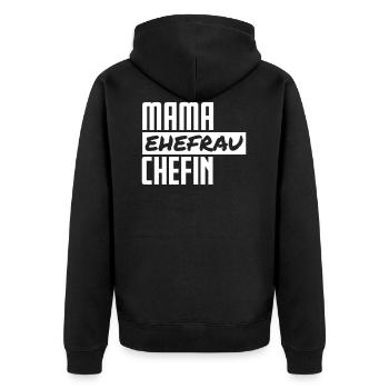 Mama Ehefrau Chefin Familie Kinder Mutter Geschenk - Unisex Premium Bio Zip Hoodie - Schwarz - Hinten - Nico (187cm)