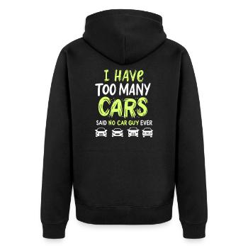 CAR GUY : Too Many Cars - Unisex Premium Bio Zip Hoodie - Schwarz - Hinten - Nico (187cm)