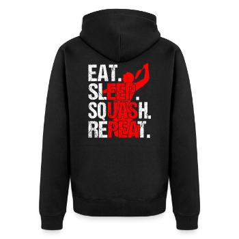 Eat Sleep Squash Repeat - Unisex Premium Bio Zip Hoodie - Schwarz - Hinten - Nico (187cm)