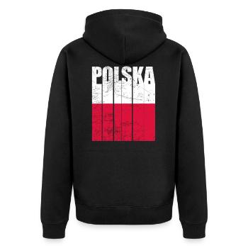 Poland - Unisex Premium Organic Zip Hoodie - black - Back - Nico (187cm)