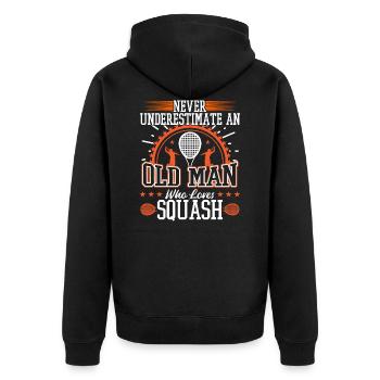 Never Underestimate An Old Man Who Loves Squash - Unisex Premium Bio Zip Hoodie - Schwarz - Hinten - Nico (187cm)