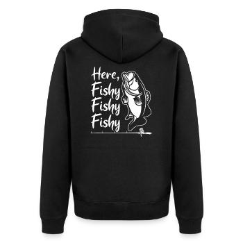 Here Fishy Fishy Fishy Fishermen Humor - Unisex Premium Organic Zip Hoodie - black - Back - Nico (187cm)