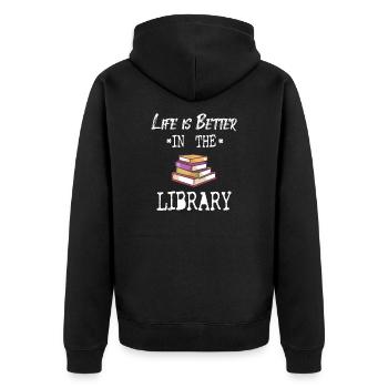 BOOK READER/BOOK FAN :Life In Library - Unisex Premium Organic Zip Hoodie - black - Back - Nico (187cm)