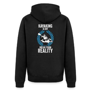 Geschenkidee für Kajakfahrer - Unisex Premium Bio Zip Hoodie - Schwarz - Hinten - Nico (187cm)