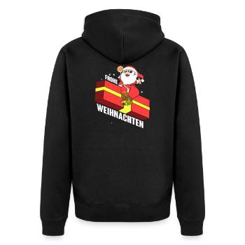 Cooles Weihnachtsgeschenk mit Frohe Weihnachten - Unisex Premium Bio Zip Hoodie - Schwarz - Hinten - Nico (187cm)