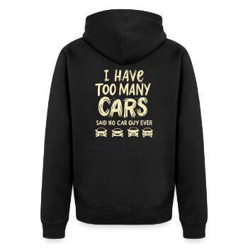 CAR GUY : Too Many Cars - Unisex Premium Bio Zip Hoodie - Schwarz - Hinten - Nico (187cm)