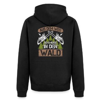 Aus dem Weg ich muss in den Wald - Holzfäller - Unisex Premium Bio Zip Hoodie - Schwarz - Hinten - Nico (187cm)