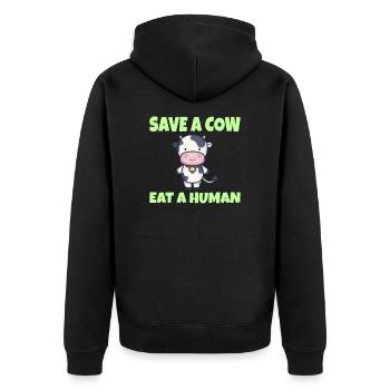 VEGAN: Save a Cow eat a Human - Unisex Premium Bio Zip Hoodie - Schwarz - Hinten - Nico (187cm)