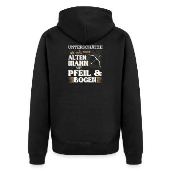 Alten Mann mit Pfeil und Bogen - Bogenschießen - Unisex Premium Bio Zip Hoodie - Schwarz - Hinten - Nico (187cm)
