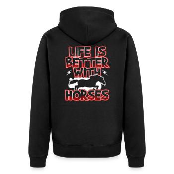 Life Is Better With Horses Cute Horse Lover Gift - Unisex Premium Bio Zip Hoodie - Schwarz - Hinten - Nico (187cm)