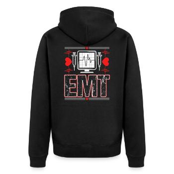 EMT Heartbeat Emergency Medical Technician - Unisex Premium Bio Zip Hoodie - Schwarz - Hinten - Nico (187cm)
