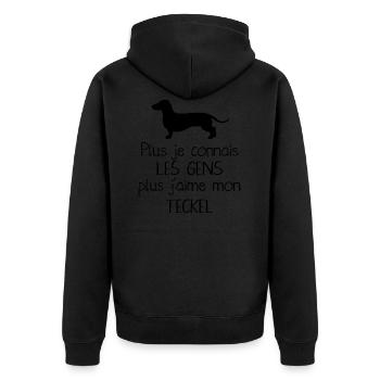 Plus je connais les gens plus j aime mon Teckel - Veste à capuche bio Premium Unisexe - noir - Dos - Nico (187cm)