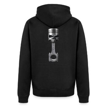 Totenkopf Kolben - Unisex Premium Bio Zip Hoodie - Schwarz - Hinten - Nico (187cm)