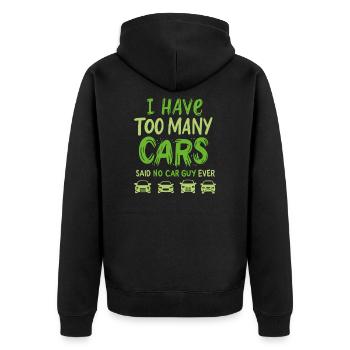 CAR GUY : Too Many Cars - Unisex Premium Bio Zip Hoodie - Schwarz - Hinten - Nico (187cm)