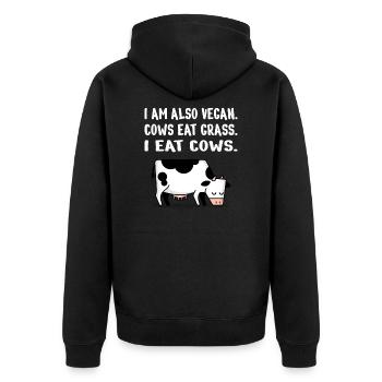 Carnivore Diet Anti-Vegan : I am also Vegan - Unisex Premium Bio Zip Hoodie - Schwarz - Hinten - Nico (187cm)