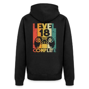 Level 18 Complete 18. Geburtstag Gamer 18 Jahre - Unisex Premium Bio Zip Hoodie - Schwarz - Hinten - Nico (187cm)