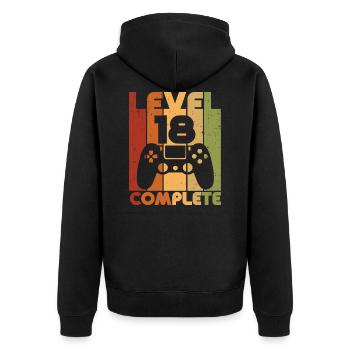 Level 18 Complete 18. Geburtstag Gamer Retro - Unisex Premium Bio Zip Hoodie - Schwarz - Hinten - Nico (187cm)