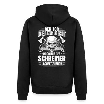 Schreiner Schreinerei Schreinerin Schreinern - Unisex Premium Bio Zip Hoodie - Schwarz - Hinten - Nico (187cm)
