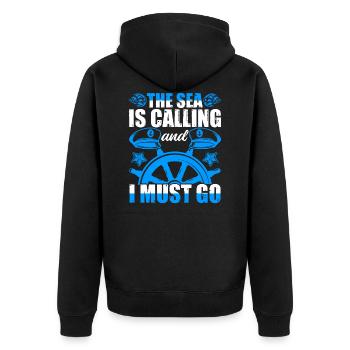 The Sea Is Calling And I Must Go Funny Sailing - Unisex Premium Organic Zip Hoodie - black - Back - Nico (187cm)